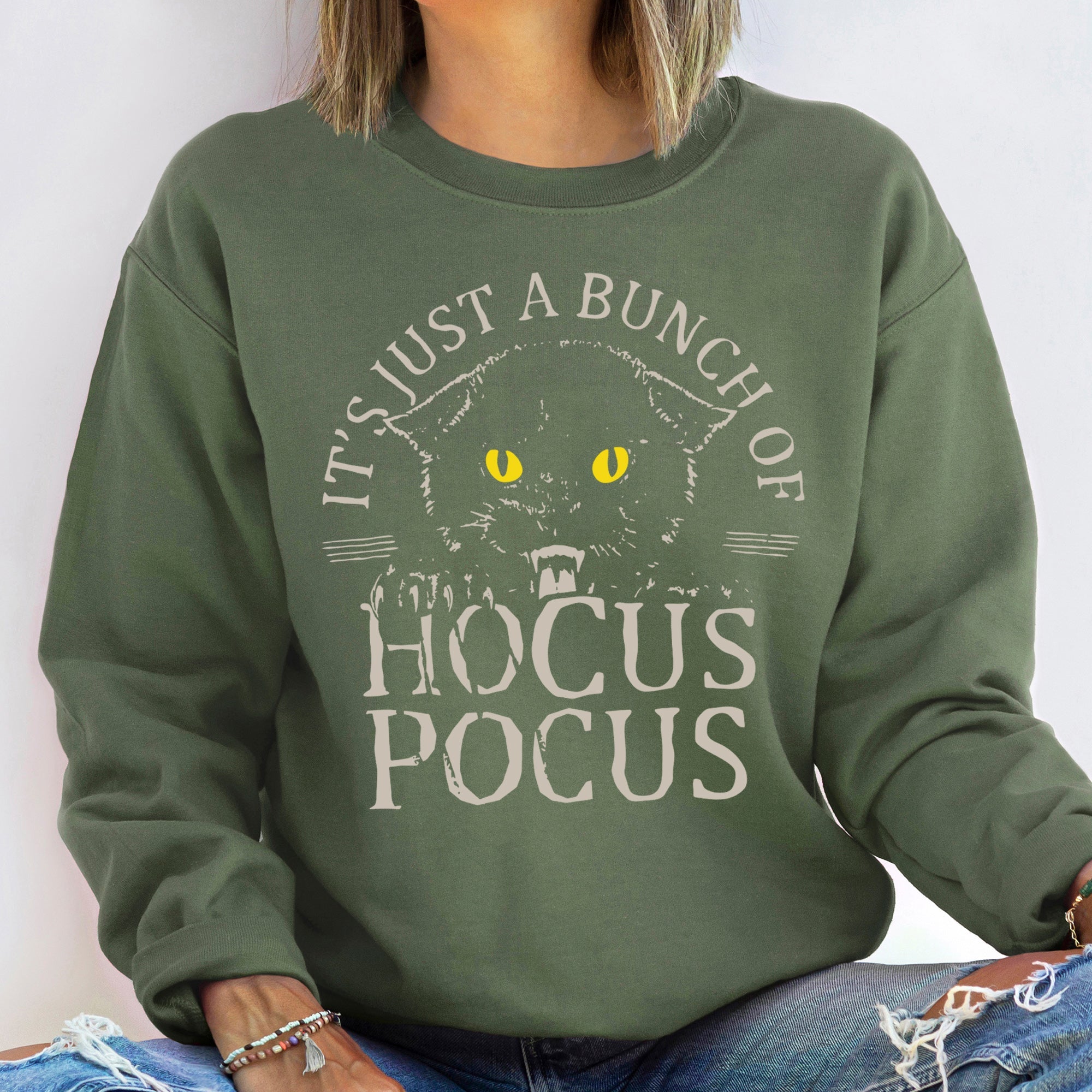 Hocus Pocus Cat Halloween Festive Spellcasting Kitty Design Cozy Knit Sweatshirt