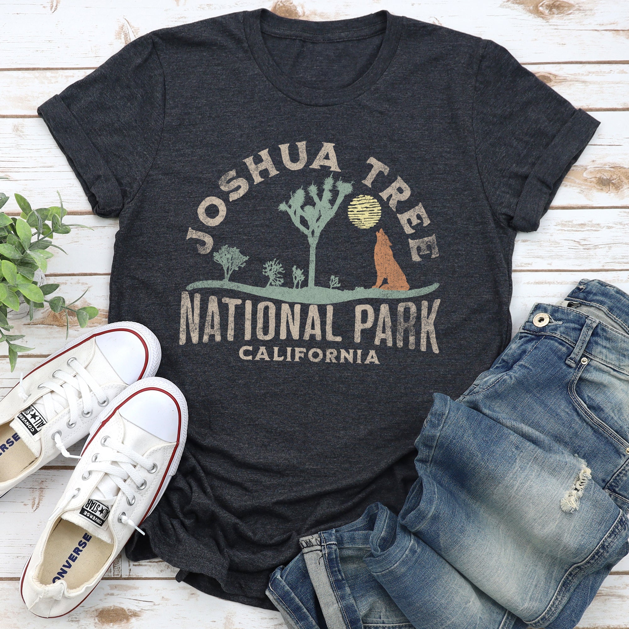 Joshua Tree National Park Scenic Desert Landscape Illustration Sunset Stars Graphic Tee