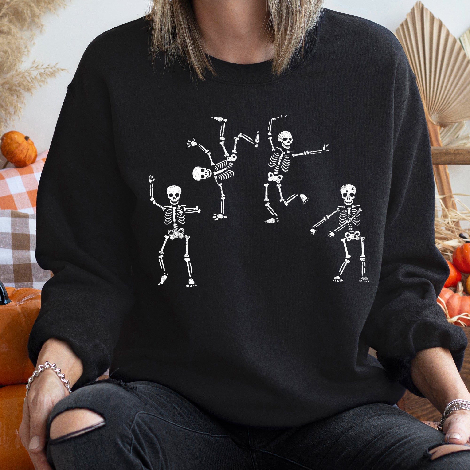 Jumping Skeletons Vintage Halloween Spooky Night Parade Illustration Limited Edition Sweatshirt