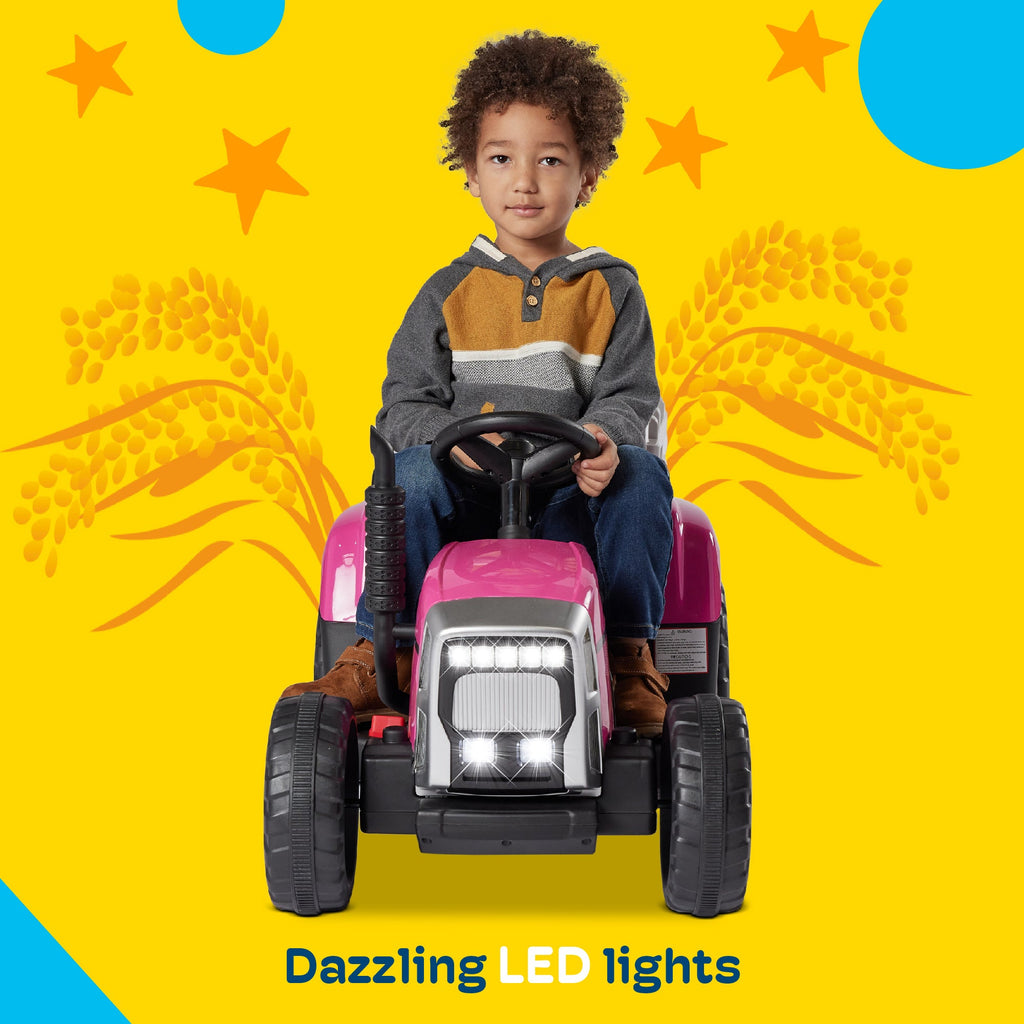 Kidzone 12V Electric Tractor with Trailer Ride-On Toy, Dual Speeds