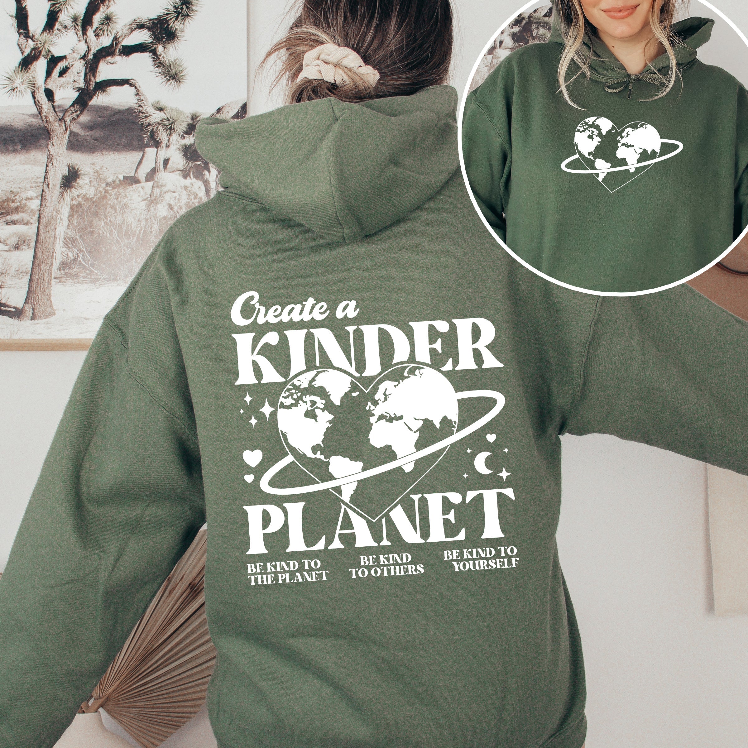 Create A Kinder Planet Environment Positivity Kindness Mental Health Hooded Sweatshirt