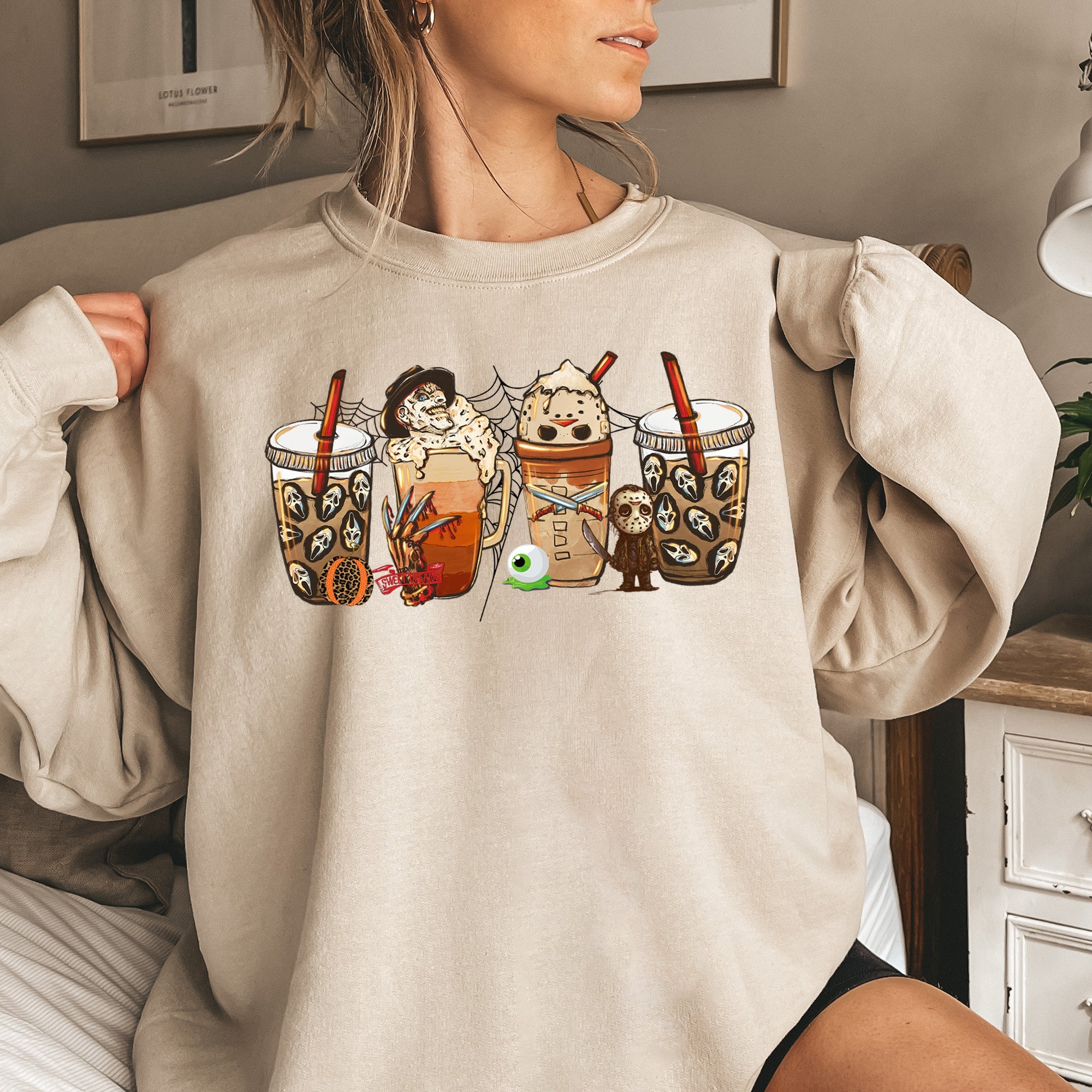 Horror Coffee Vintage Halloween Midnight Brew Ghostly Latte Nighttime Pumpkin Spookiness Sweatshirt