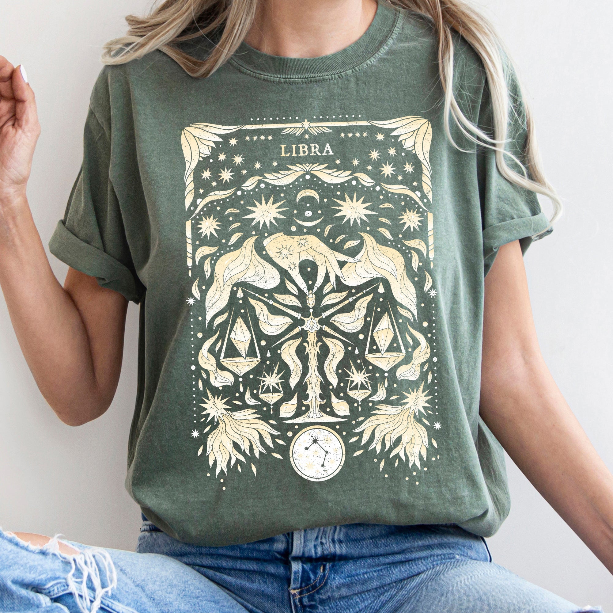 Libra Celestial Zodiac Horoscope Astrology Moon Phases Stars Constellation Comfort Colors Tee