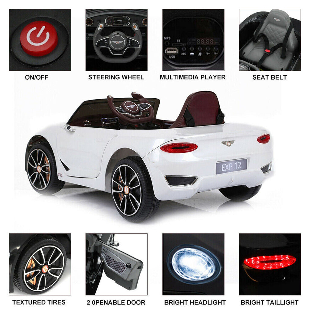12V Bentley Style Kids Ride On Electric Toy Car with Remote Control and LED Lights