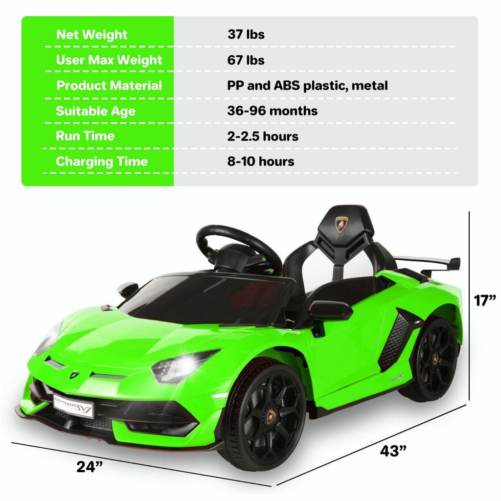 Licensed Lamborghini Aventador 12V Battery Powered Ride-On Car for Kids - Perfect Gift!