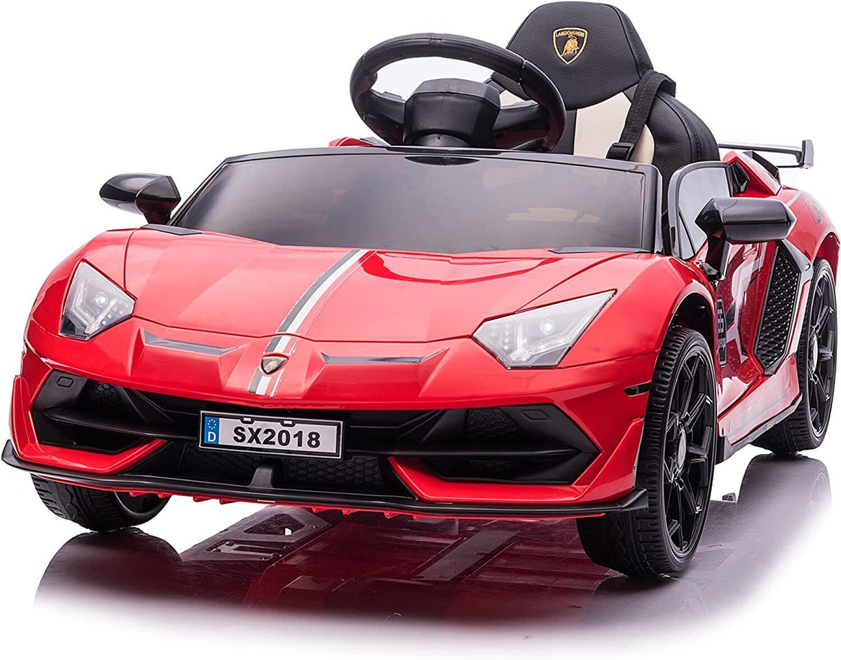 12V Licensed Lamborghini Aventador Ride-On Car with Hydraulic Doors and 3 Speed Options for Kids