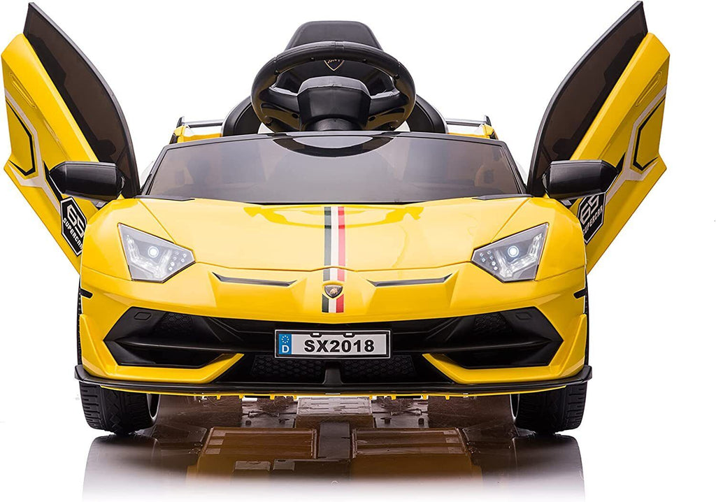 12V Licensed Lamborghini Aventador Ride-On Car with Hydraulic Doors for Kids