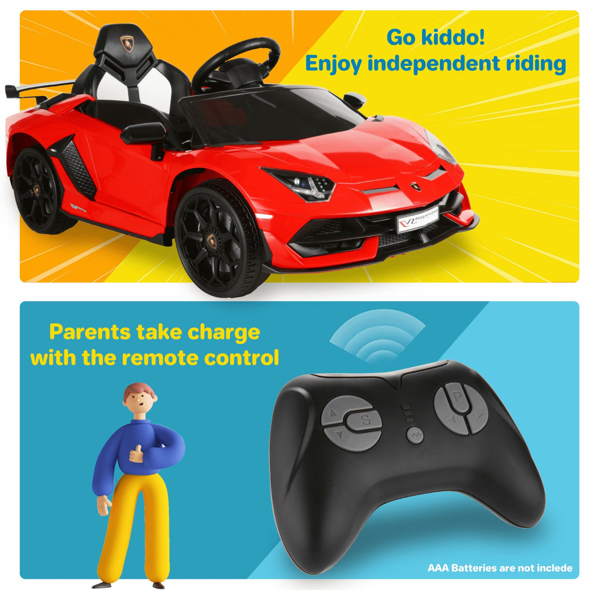 Licensed Lamborghini Aventador 12V Electric Ride-On Car with Remote Control for Kids