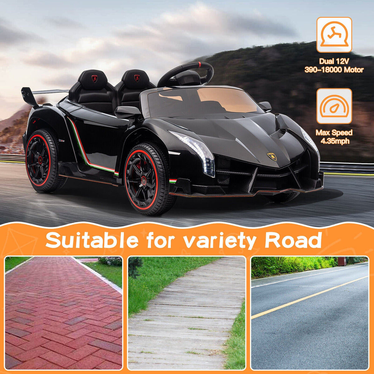Licensed Lamborghini Electric Ride-On Car for Kids with MP3 and Remote Control - 12V