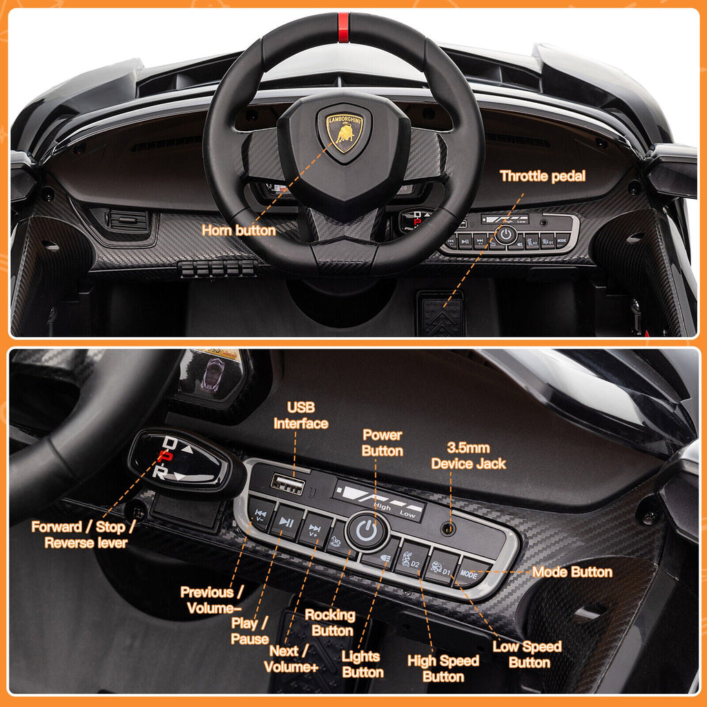 Licensed Lamborghini Electric Ride-On Car for Kids with MP3 and Remote Control - 12V