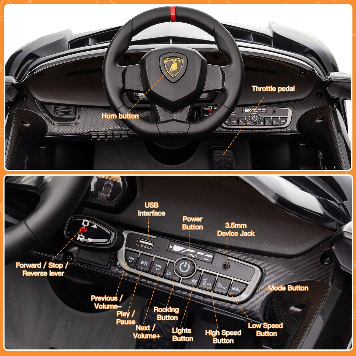 Licensed Lamborghini Electric Ride-On Car for Kids with MP3 and Remote Control - 12V