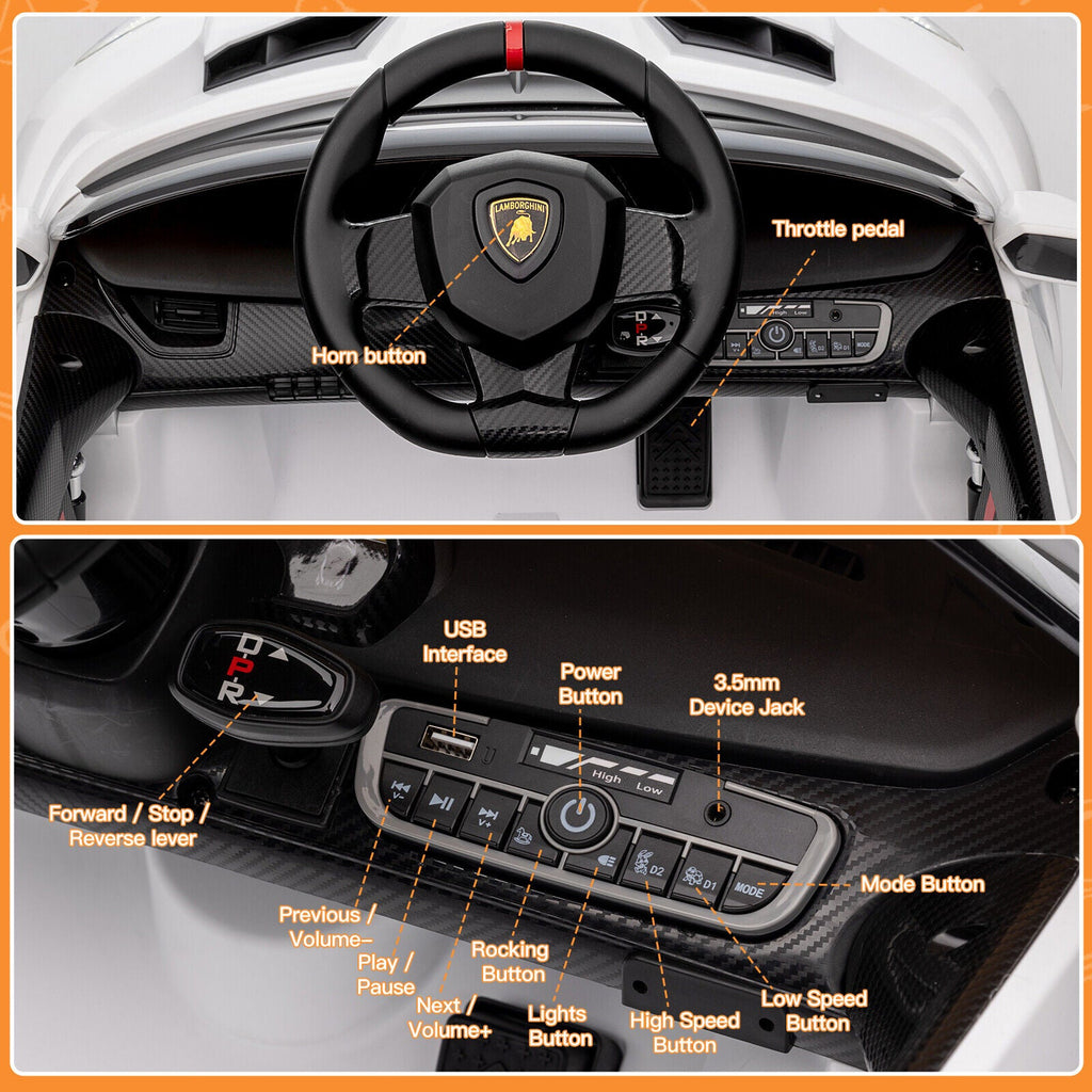 Licensed Lamborghini Electric Ride-On Car for Kids with MP3 and Remote Control - 12V