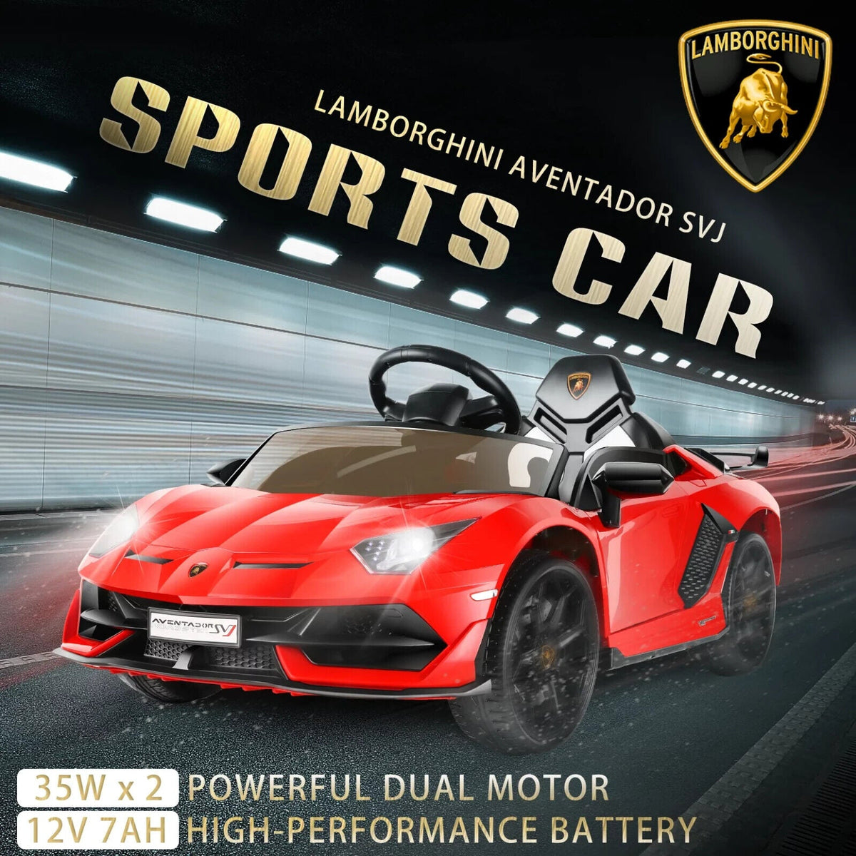 Licensed Lamborghini Ride-On Car for Kids with Hydraulic Doors - 12V 2x35W - Perfect Gift for Children