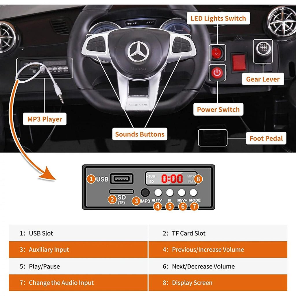 Mercedes-Benz SL65 AMG Electric Ride-On Car for Kids with RC, MP3, and LED Lights