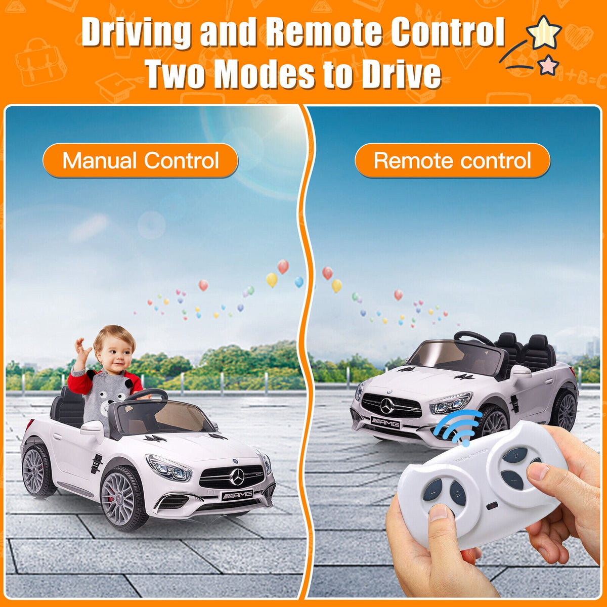 Licensed Mercedes Benz SL65 AMG Electric Ride-On Car for Kids with Remote Control and LED Lights - 12V