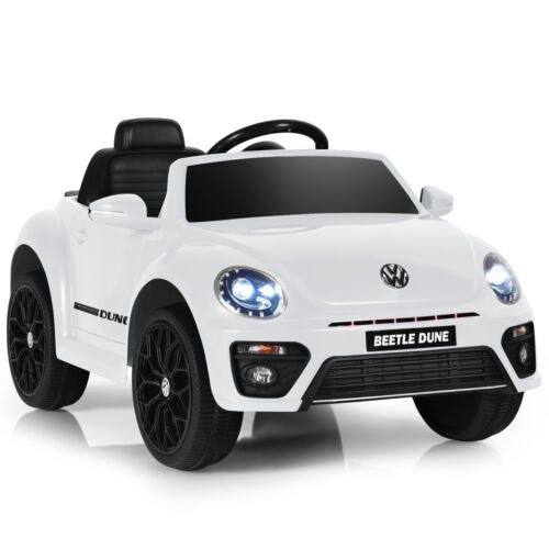 Licensed Volkswagen Beetle 12V Ride On Car for Kids with Remote Control and Music - White