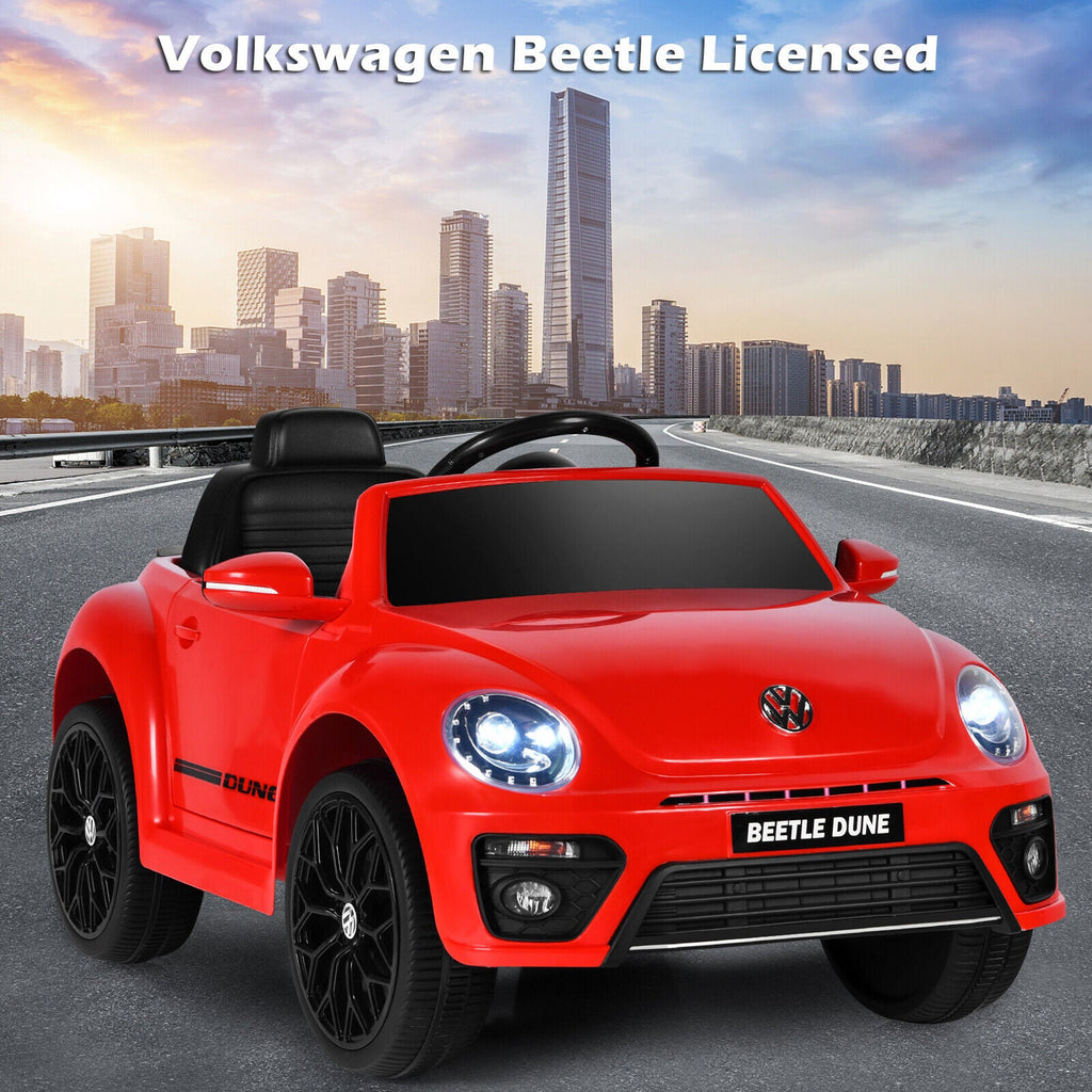 Licensed Volkswagen Beetle 12V Ride-On Car with Music & Remote Control - Red