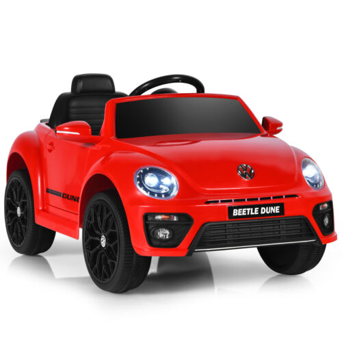 Licensed Volkswagen Beetle 12V Ride-On Car with Remote Control and Music - Red