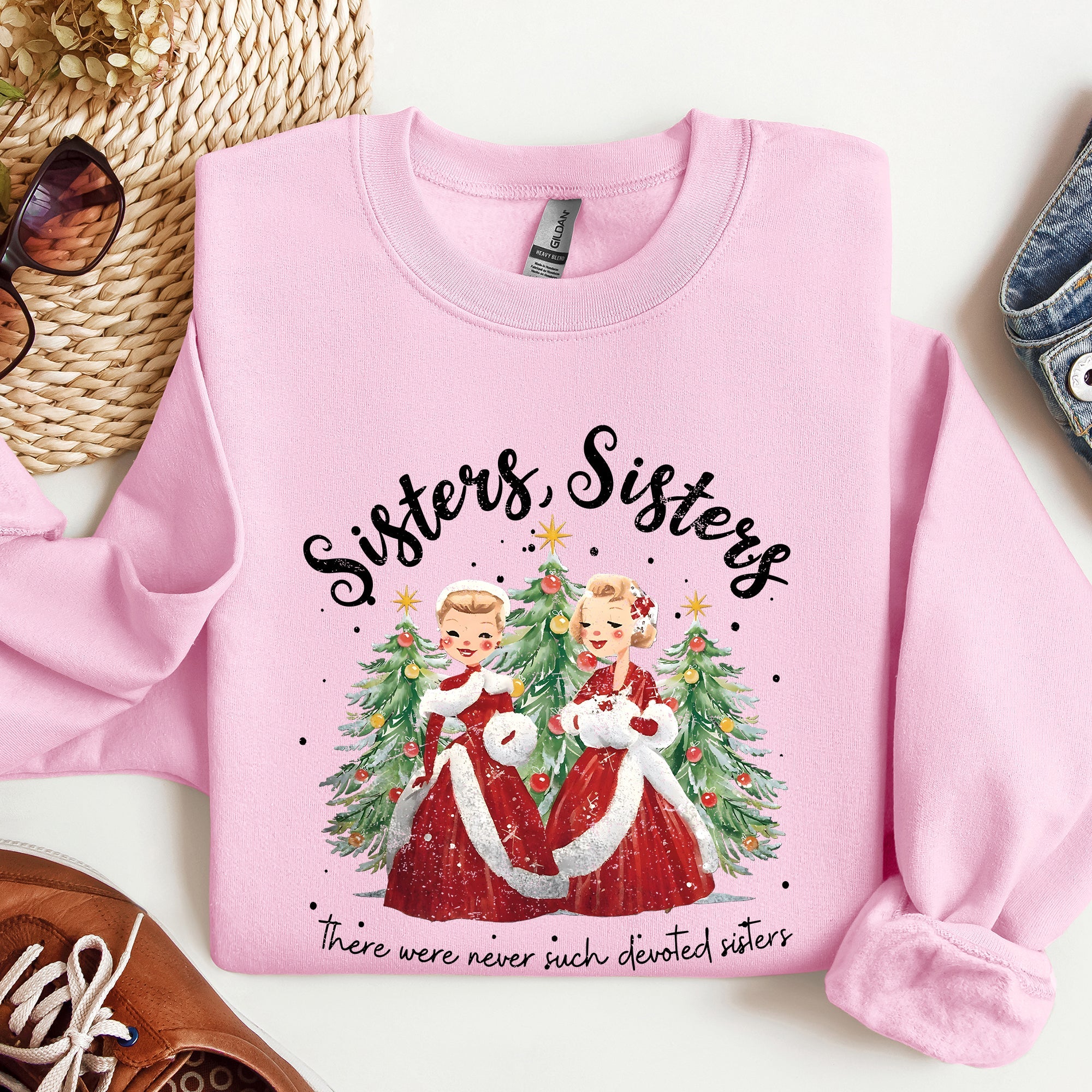 Sisters White Christmas Movie Inspired Classic Musical Cozy Cotton Blend Sweatshirt