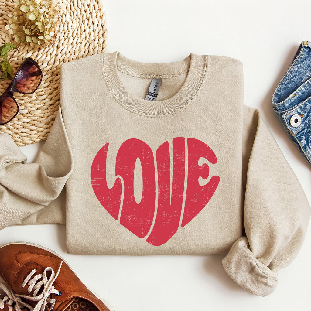 Retro Love Heart Vintage Valentine's Day Sweatshirt Cozy Fleece Warm Winter Classic Everyday Wear