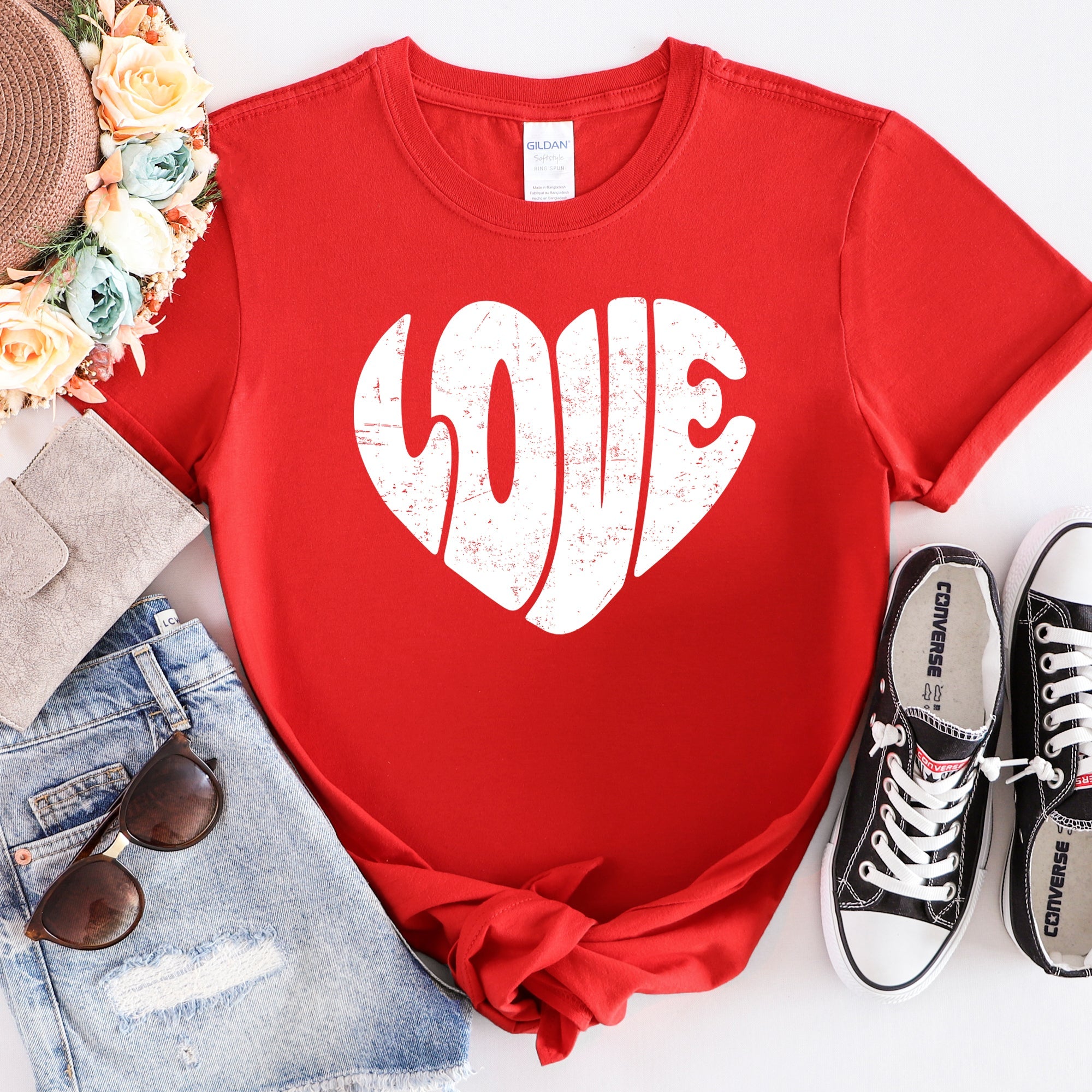 Retro Love Heart Vintage Valentine's Day Romance Fashion Print Inspired Classic Graphic Tee