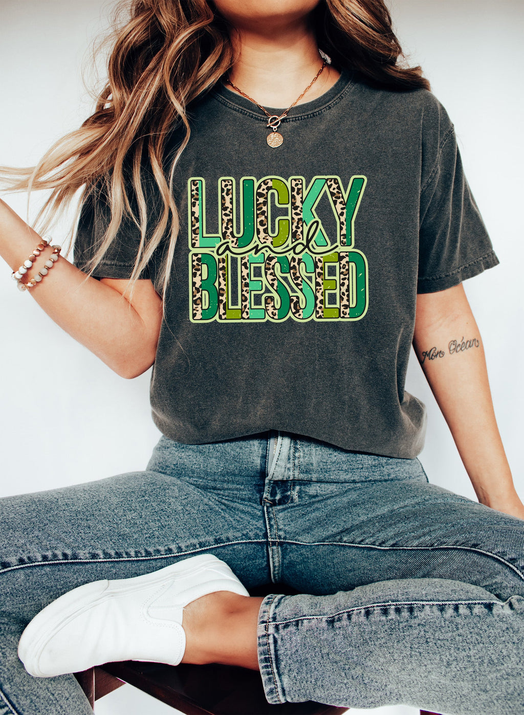 Lucky And Blessed Inspirational Faith Phrase Artwork With Hope And Gratitude Comfort Colors Tee