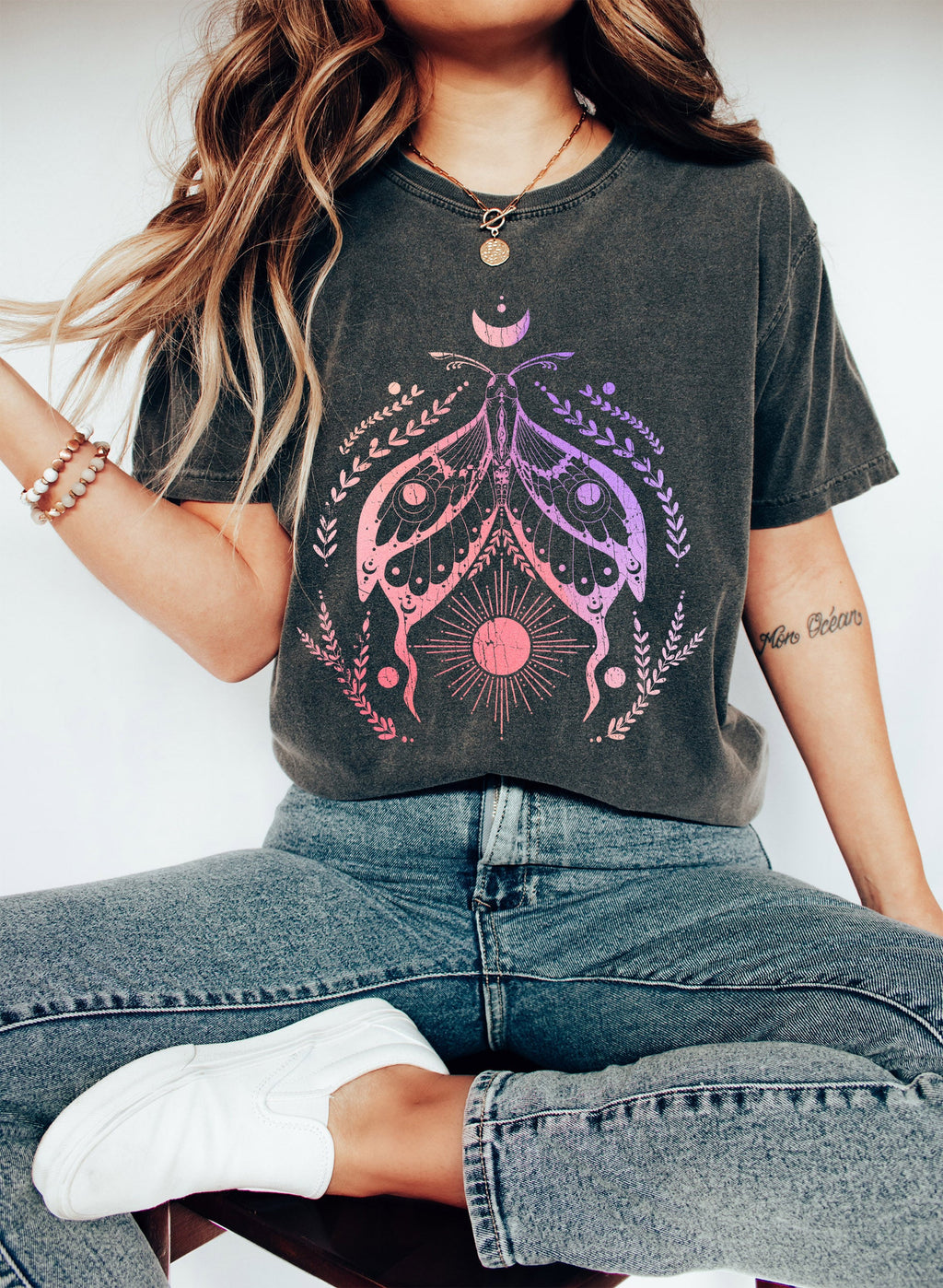 Celestial Moth Sun And Moon Abstract Celestial Night Sky Artwork Inspired Comfort Colors Tee