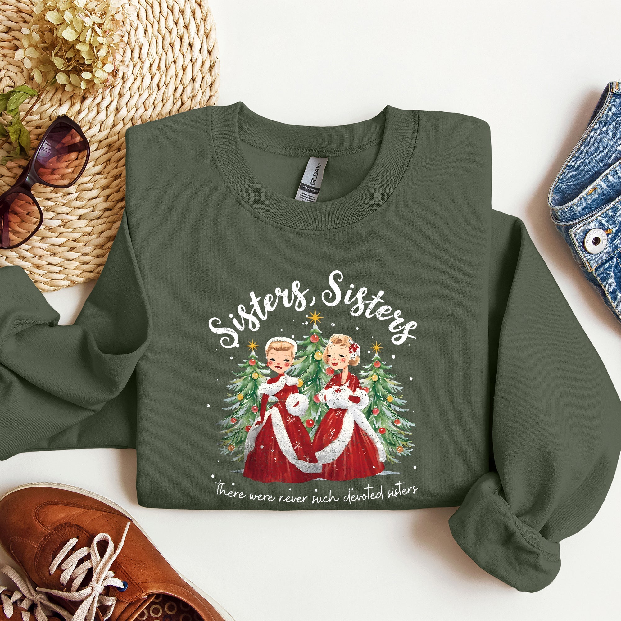 Sisters White Christmas Movie Inspired Classic Musical Cozy Cotton Blend Sweatshirt