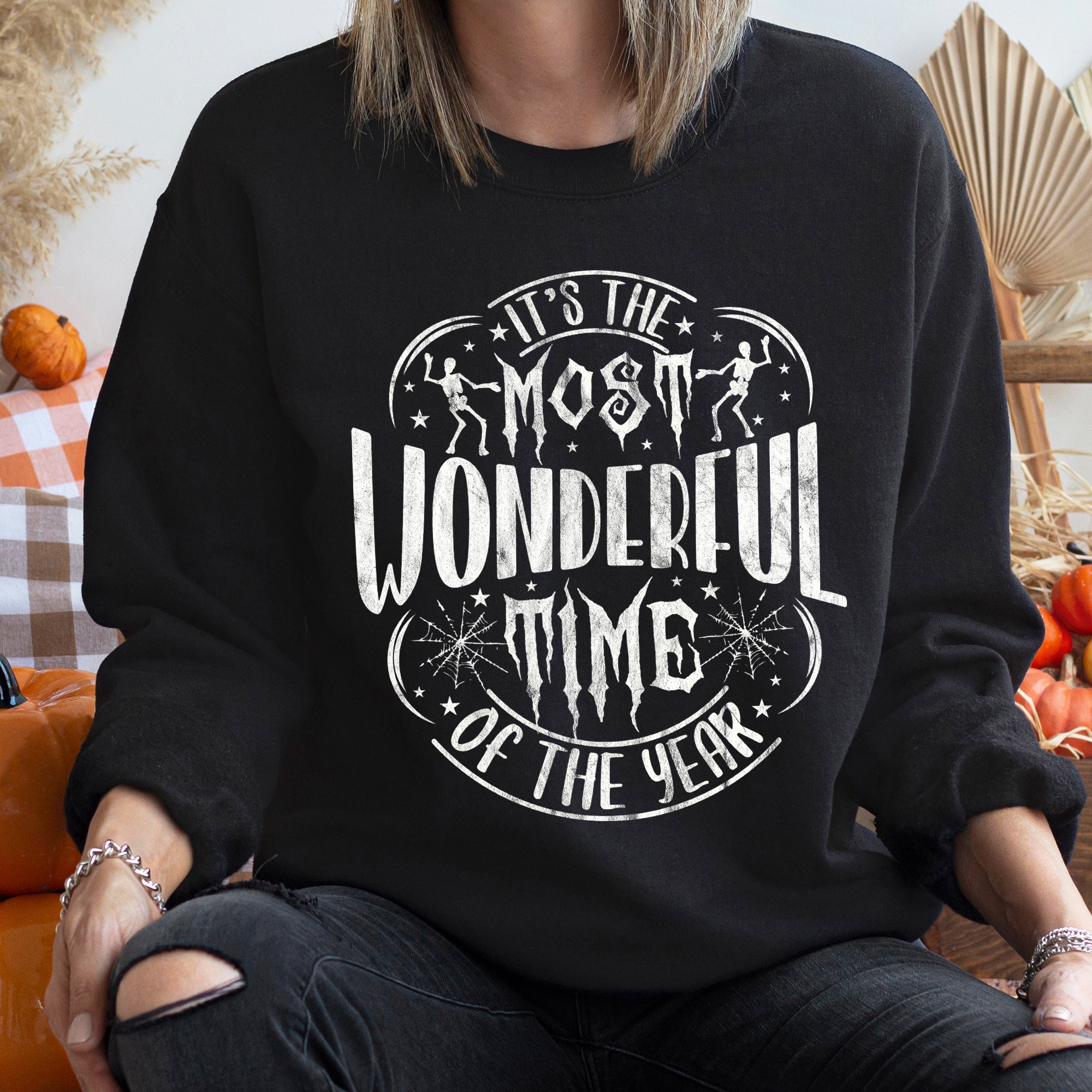 Most Wonderful Time Vintage Halloween Spooky Season Cozy Night Edition Sweatshirt