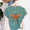 Moth Moon Phases And Ferns Celestial Ethereal Night Sky Botanical Illustration Comfort Colors Tee