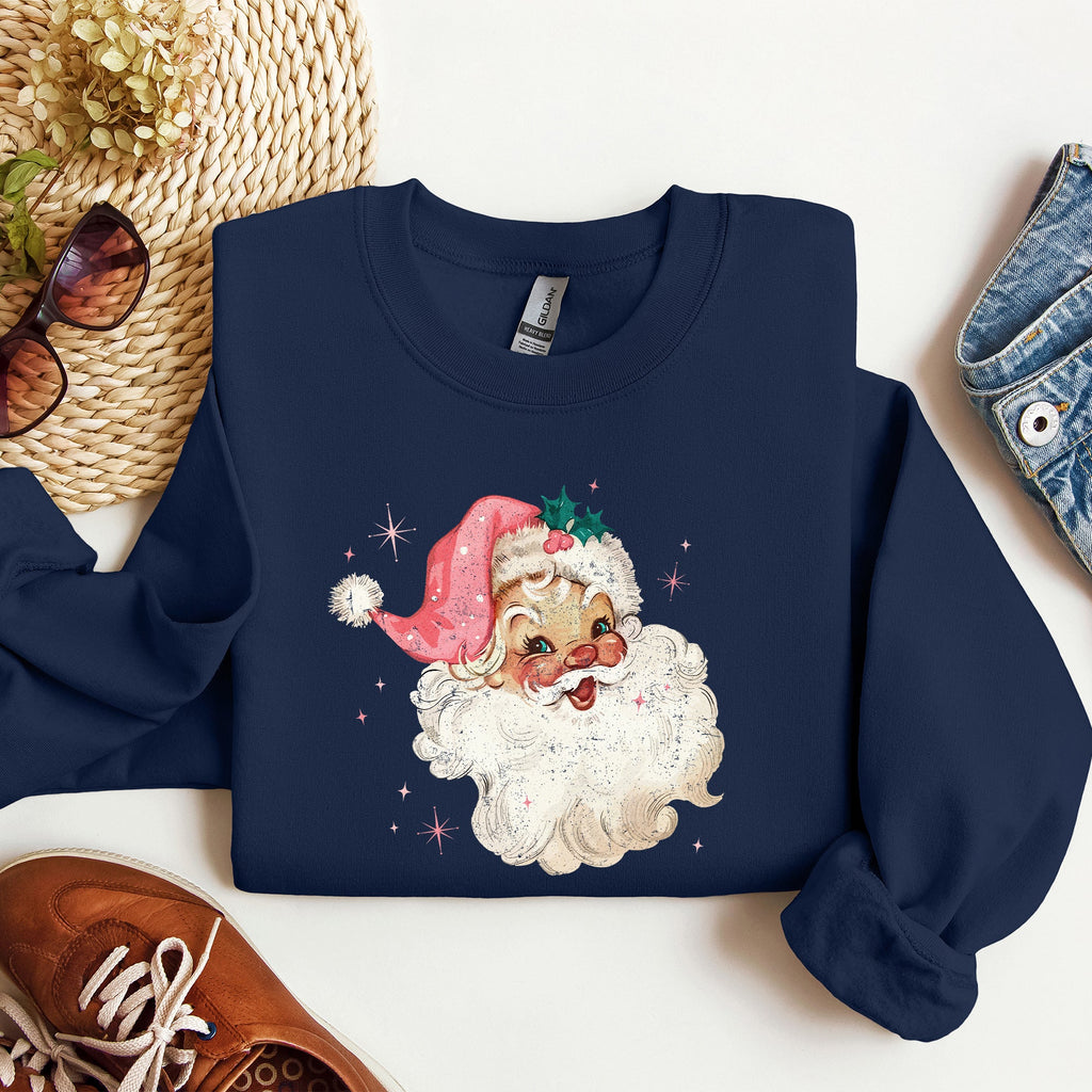 Retro Santa Vintage Classic Christmas Star Motif Warm Cozy Holiday Spirit Sweatshirt