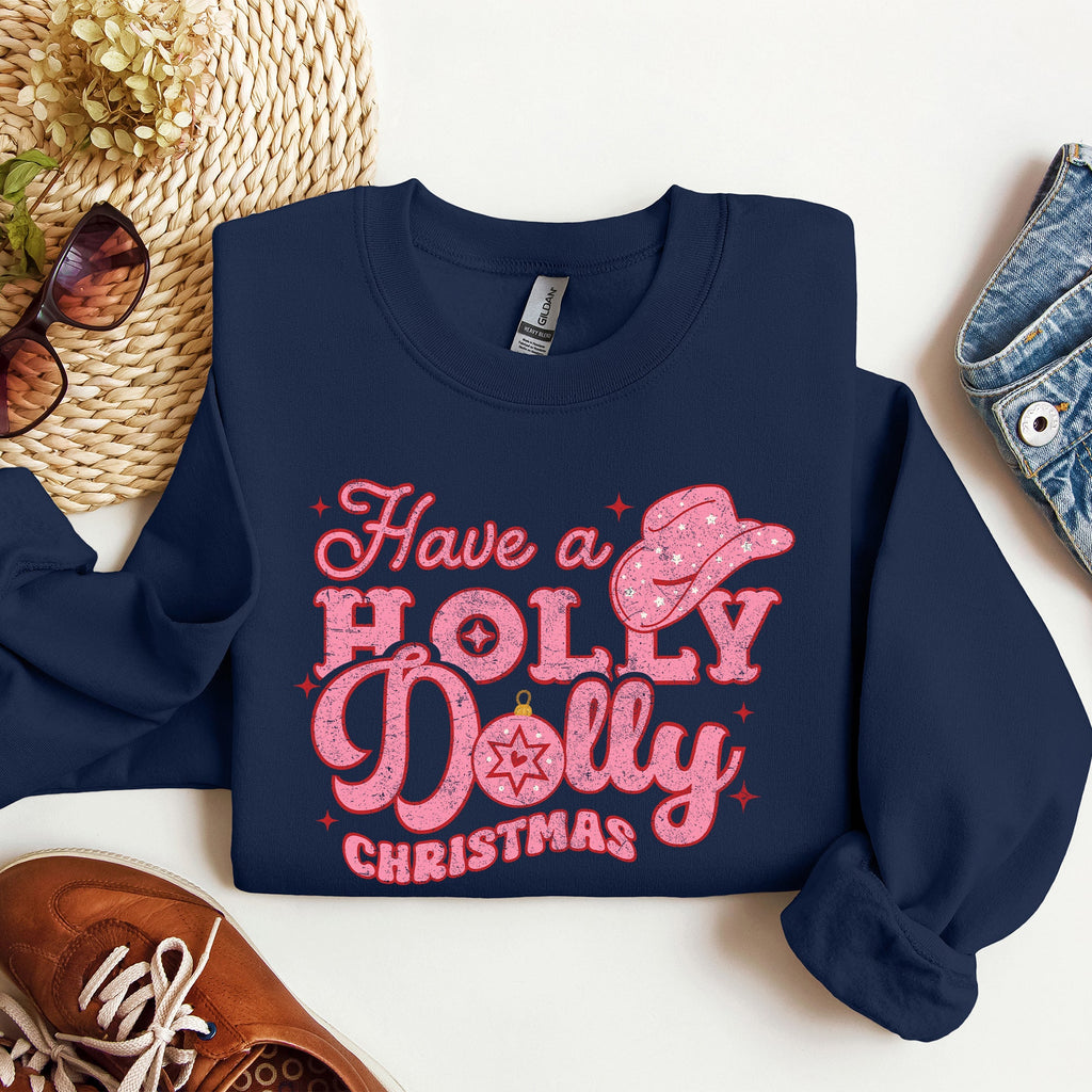 Holly Dolly Christmas Country Music Holiday Cheer Festive Cozy Vibe Graphic Sweatshirt