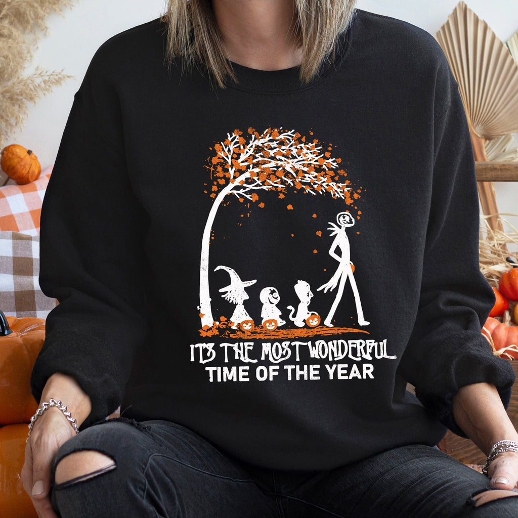 Orange Tree Vintage Halloween Spooky Autumn Night Scene With Pumpkins Bats And Owls Graphic Sweatshirt