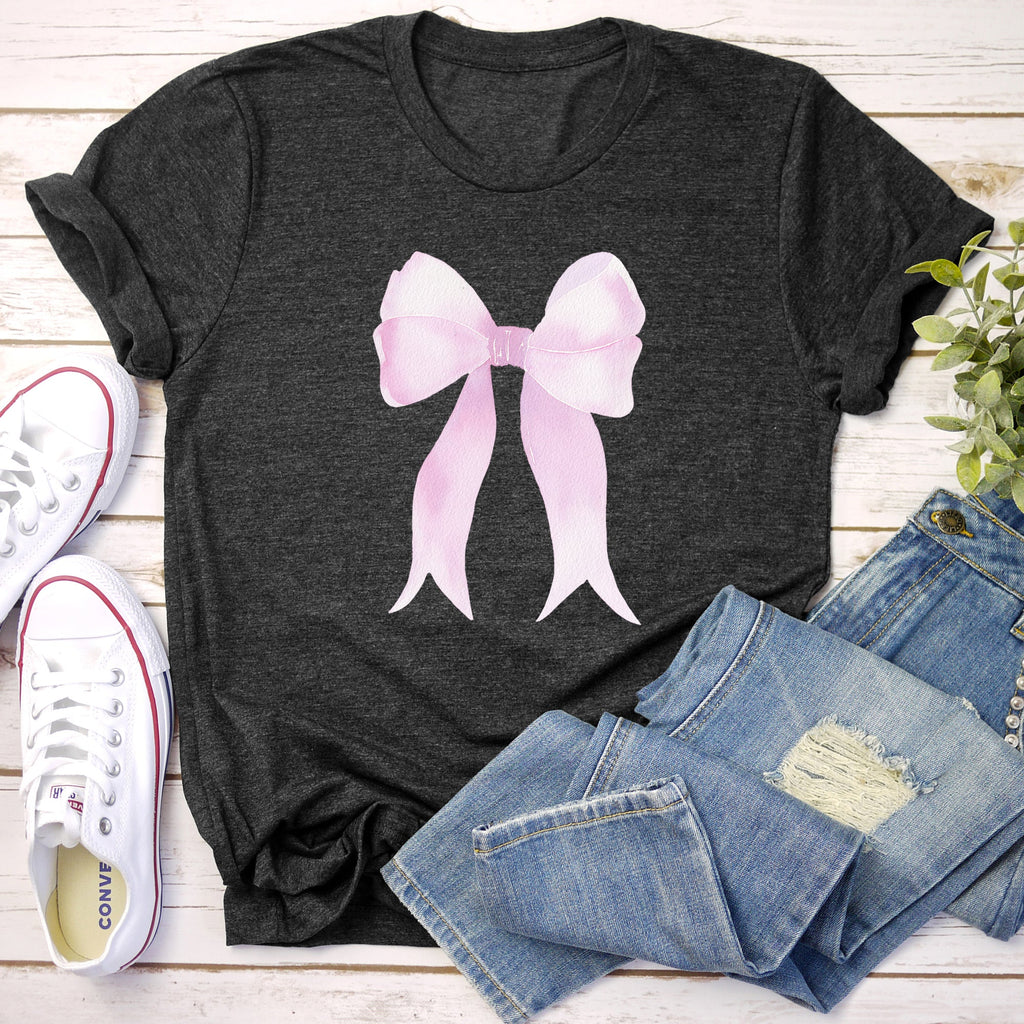 Pink Ribbon Coquette Bow Design Soft Look Valentine All Day Comfort Fabric Graphic Tee