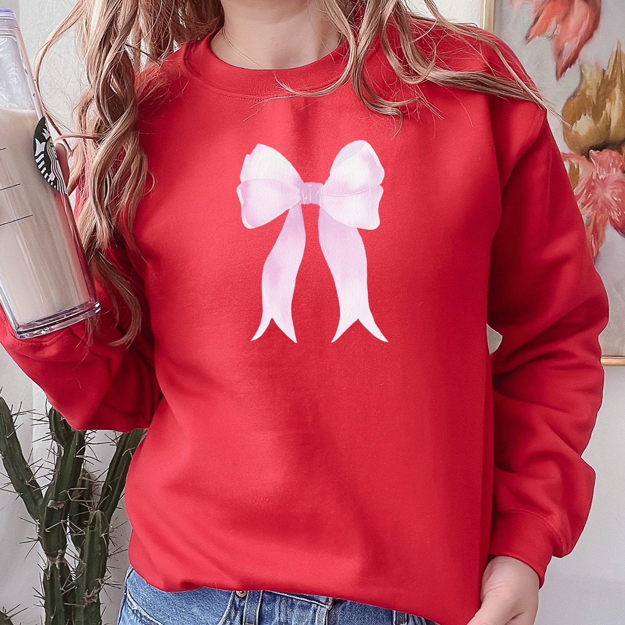 Pink Ribbon Coquette Bow Valentine's Day Romantic Ribbon Motif Graphic Sweatshirt