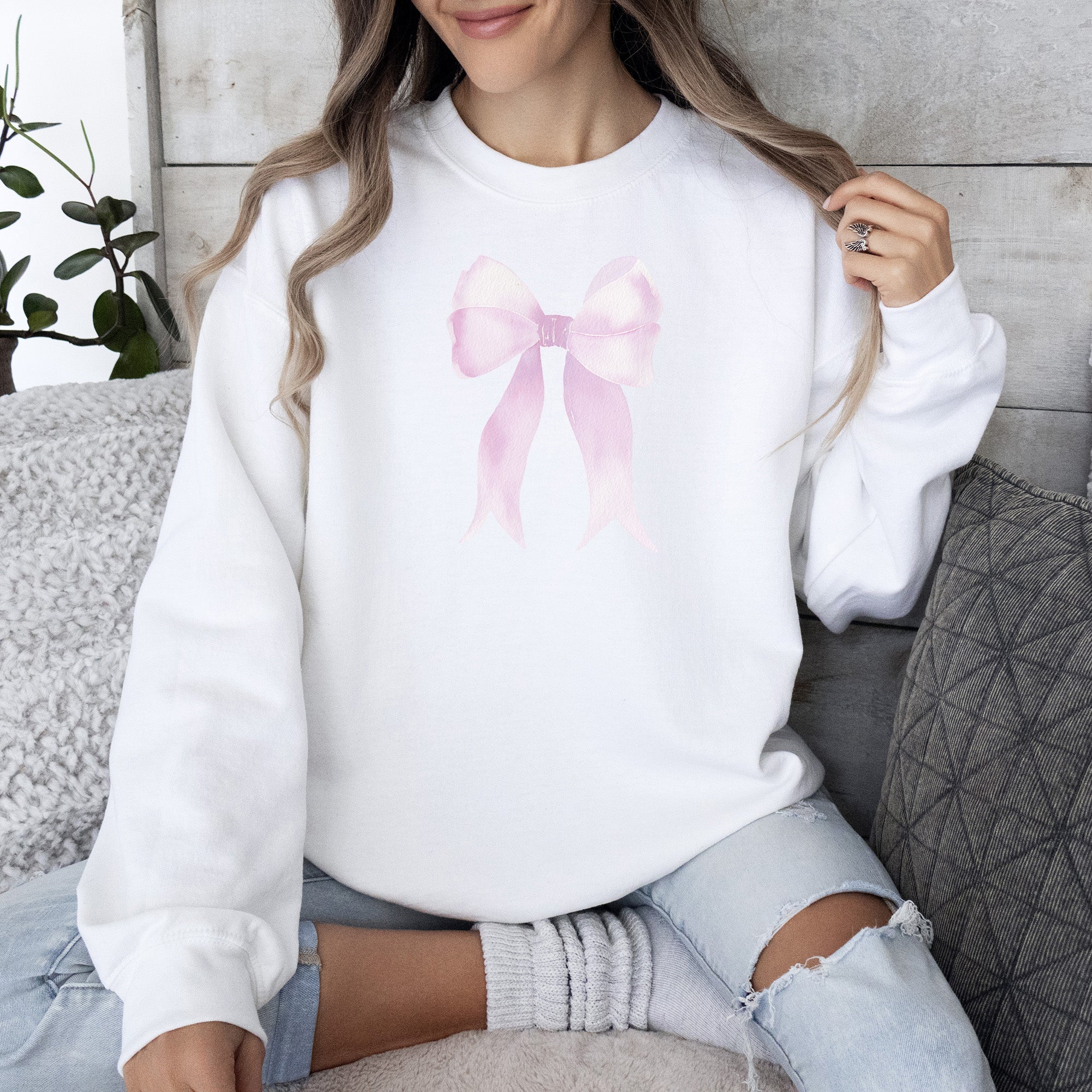 Pink Ribbon Coquette Bow Valentine's Day Romantic Ribbon Motif Graphic Sweatshirt