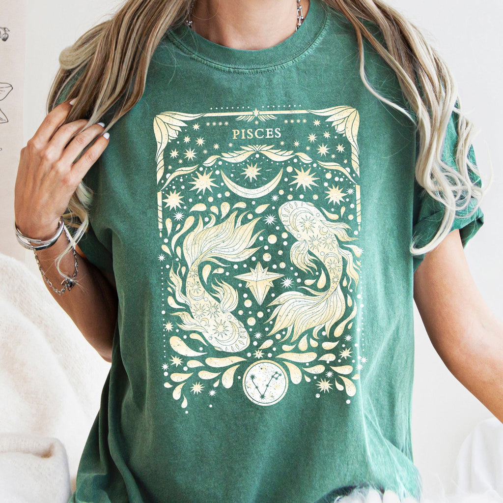 Pisces Celestial Zodiac Horoscope Astrology Constellation Print Comfort Colors Tee