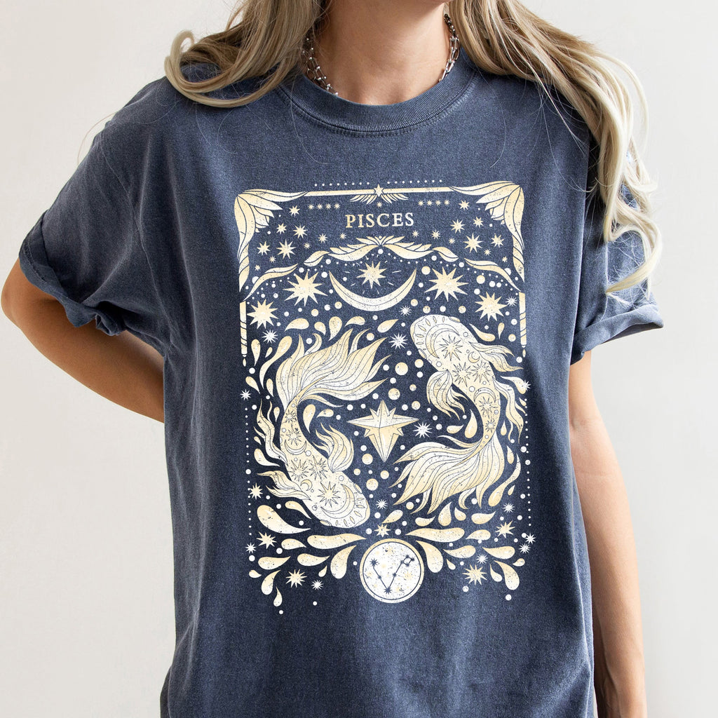 Pisces Celestial Zodiac Horoscope Astrology Constellation Print Comfort Colors Tee