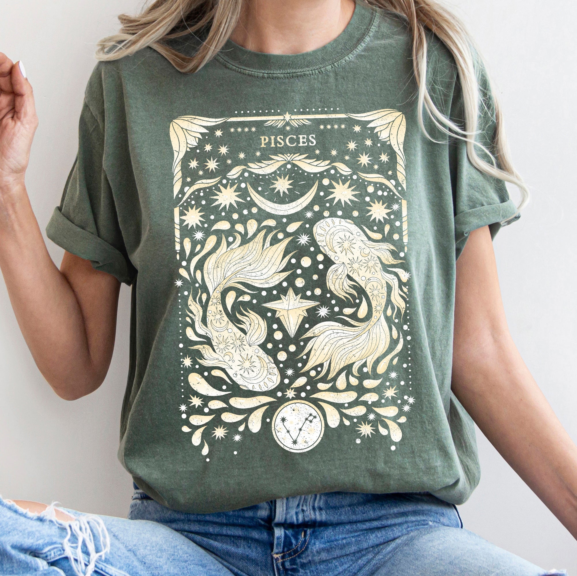 Pisces Celestial Zodiac Horoscope Astrology Constellation Print Comfort Colors Tee