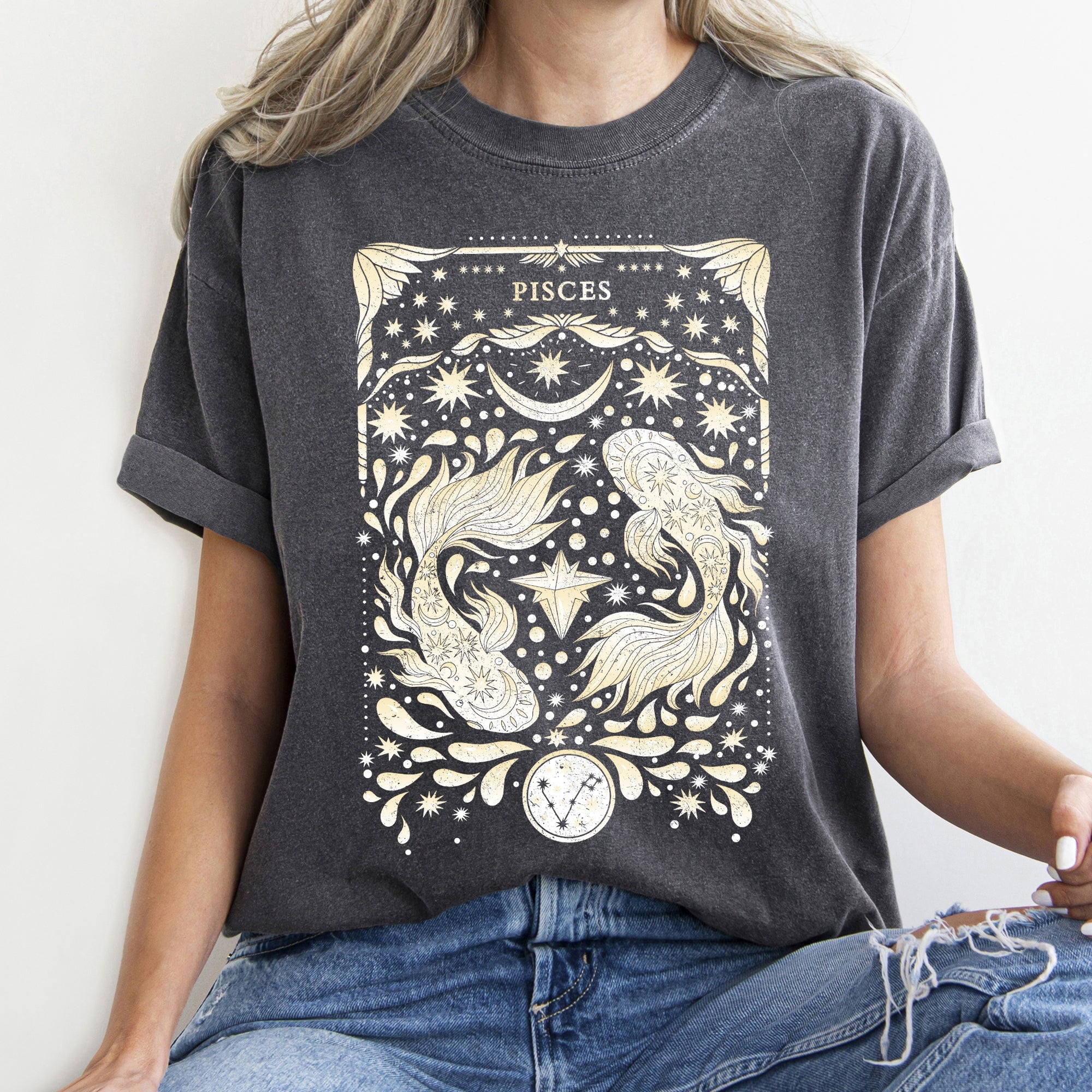 Pisces Celestial Zodiac Horoscope Astrology Constellation Print Comfort Colors Tee
