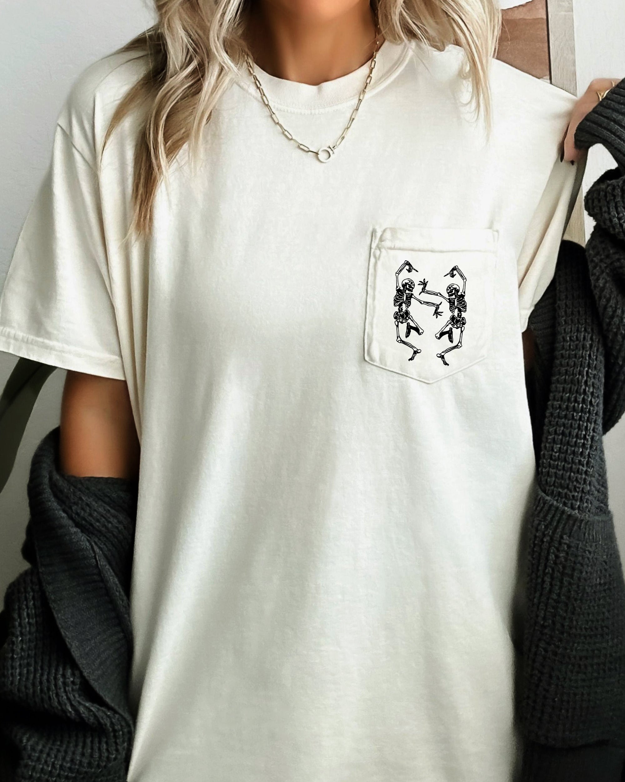 Dancing Skeletons, Halloween Comfort Colors Tee Graphic Tee On 100 Percent Cotton Ring-Spun Fabric