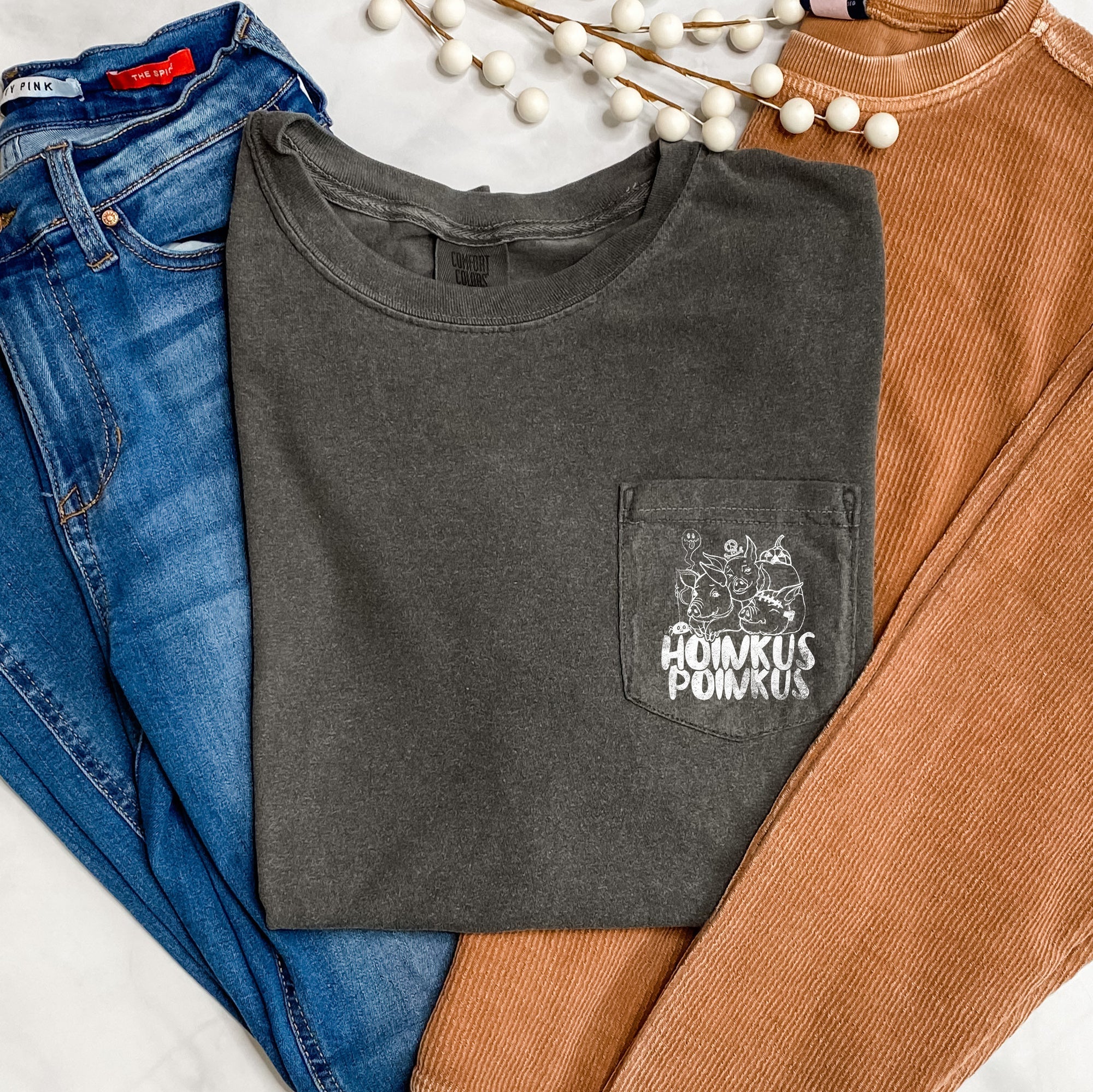 Hoinkus Poinkus Halloween Pocket Design With Spooky Pocket Scene And Playful Characters Comfort Colors Tee