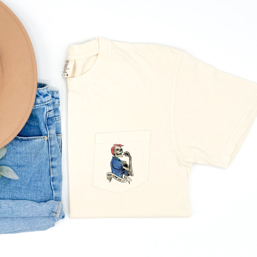We Can Do It Halloween Pocket Rosie The Riveter Inspired Motivational Quote Comfort Colors Tee