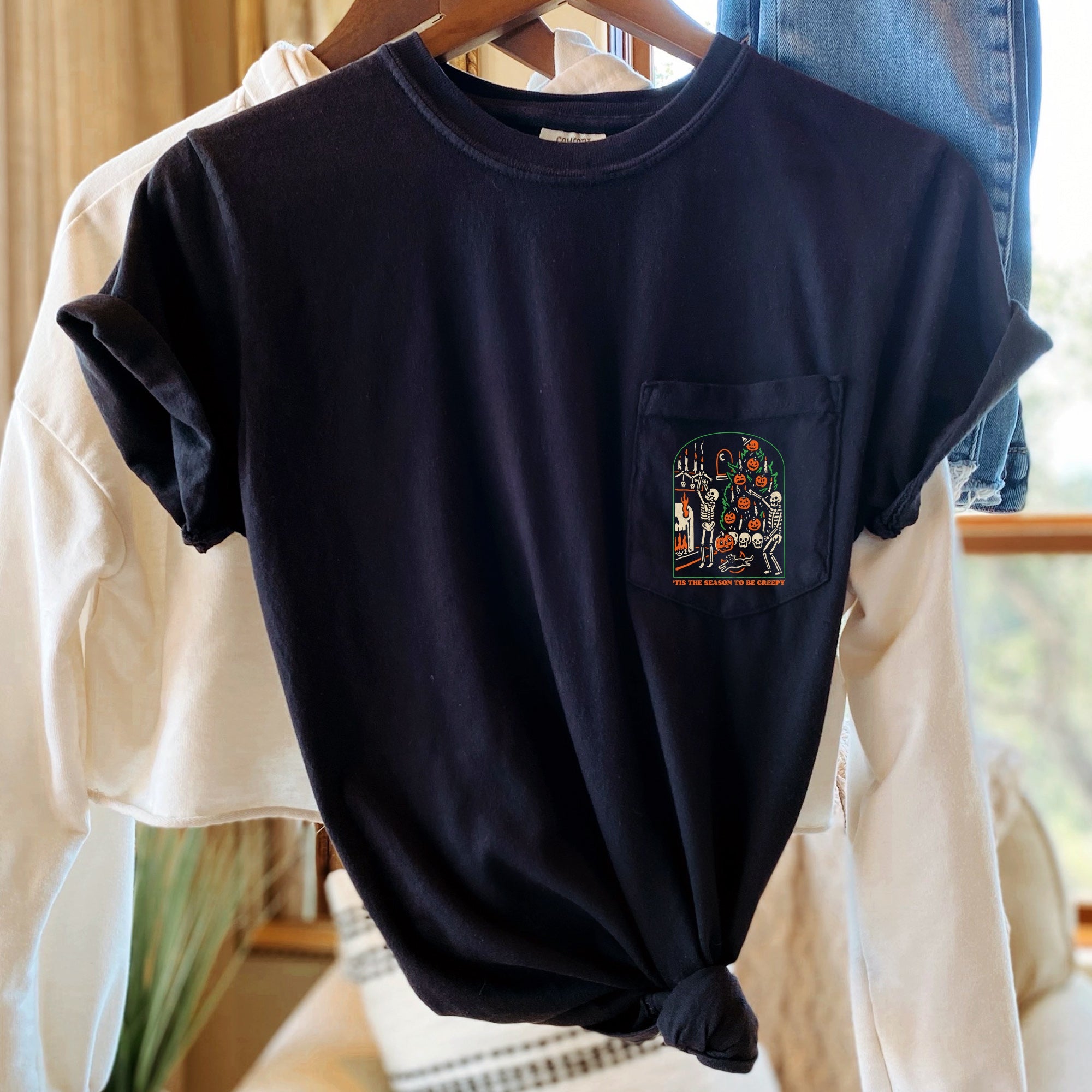 Tis The Season To Be Creepy Halloween Pocket Edition Deluxe Limited Release Exclusive Comfort Colors Tee