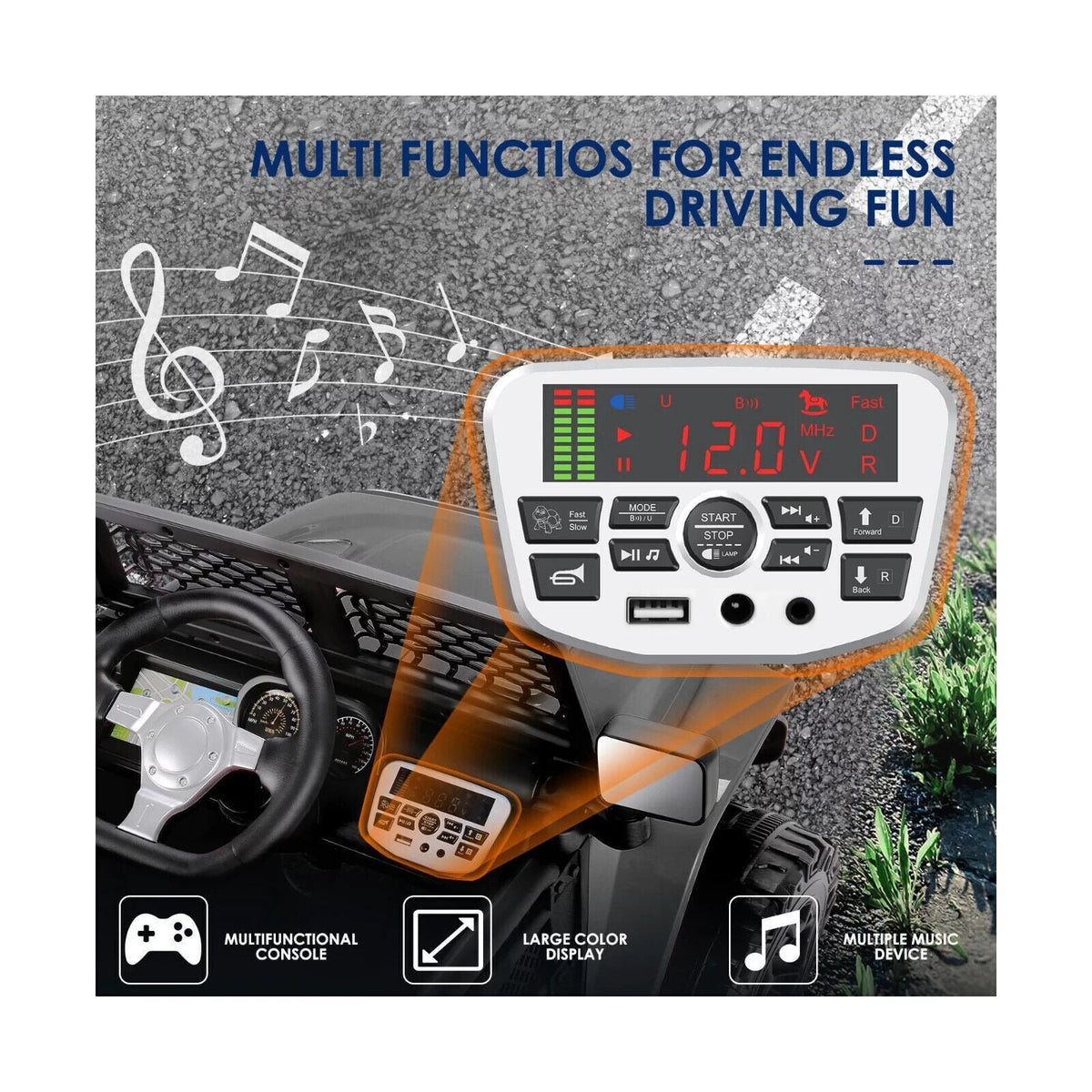 Premium 12V Electric Ride-On Jeep with LED Lights, MP3 Player, Remote Control, and 3 Speed Options