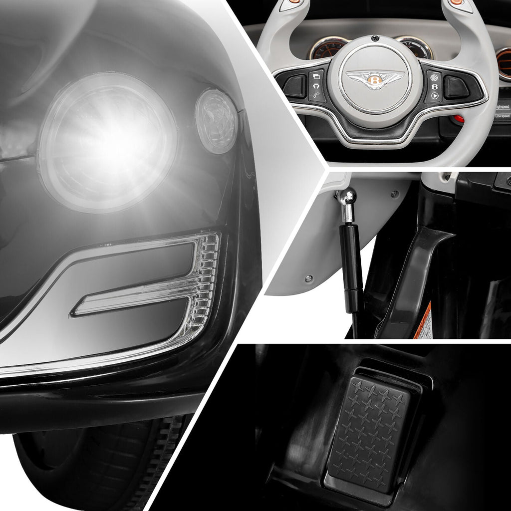 Premium Bentley Style Kids Electric Ride On Car with LED Lights and Remote Control - Black