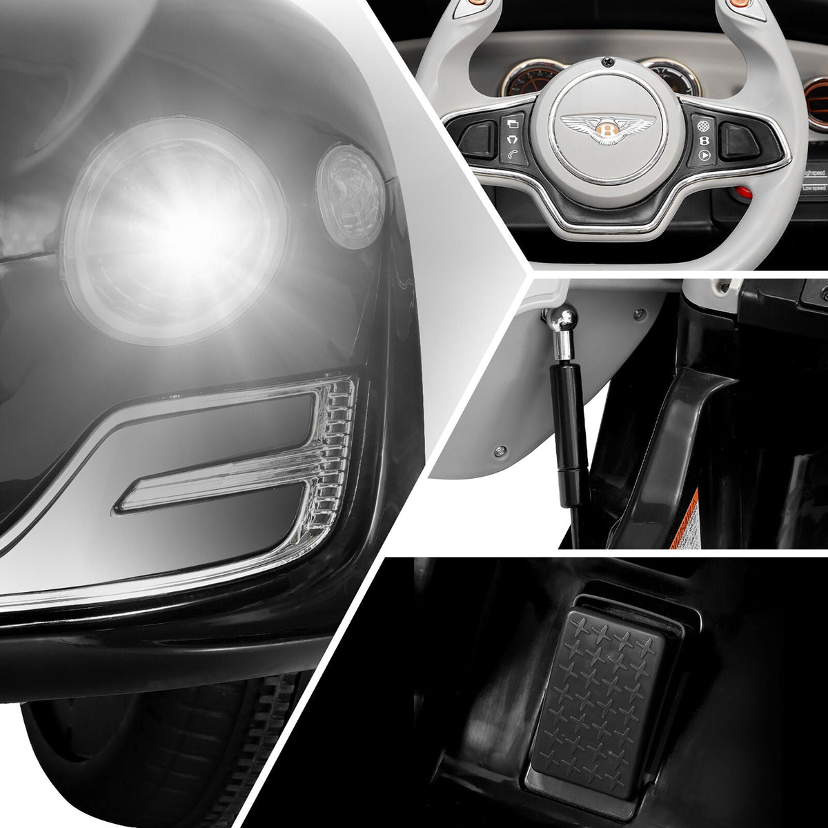 Bentley Style 12V Electric Ride-On Car with Remote Control and LED Lights for Kids