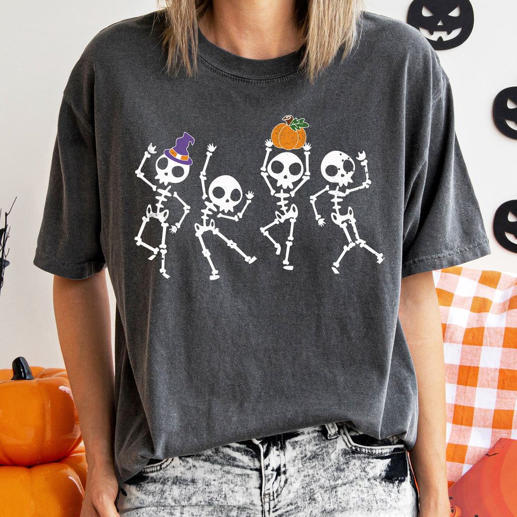 Pumpkin Dancing Skeletons Retro Halloween Night Parade Of Spooky Jamboree Comfort Colors Tee