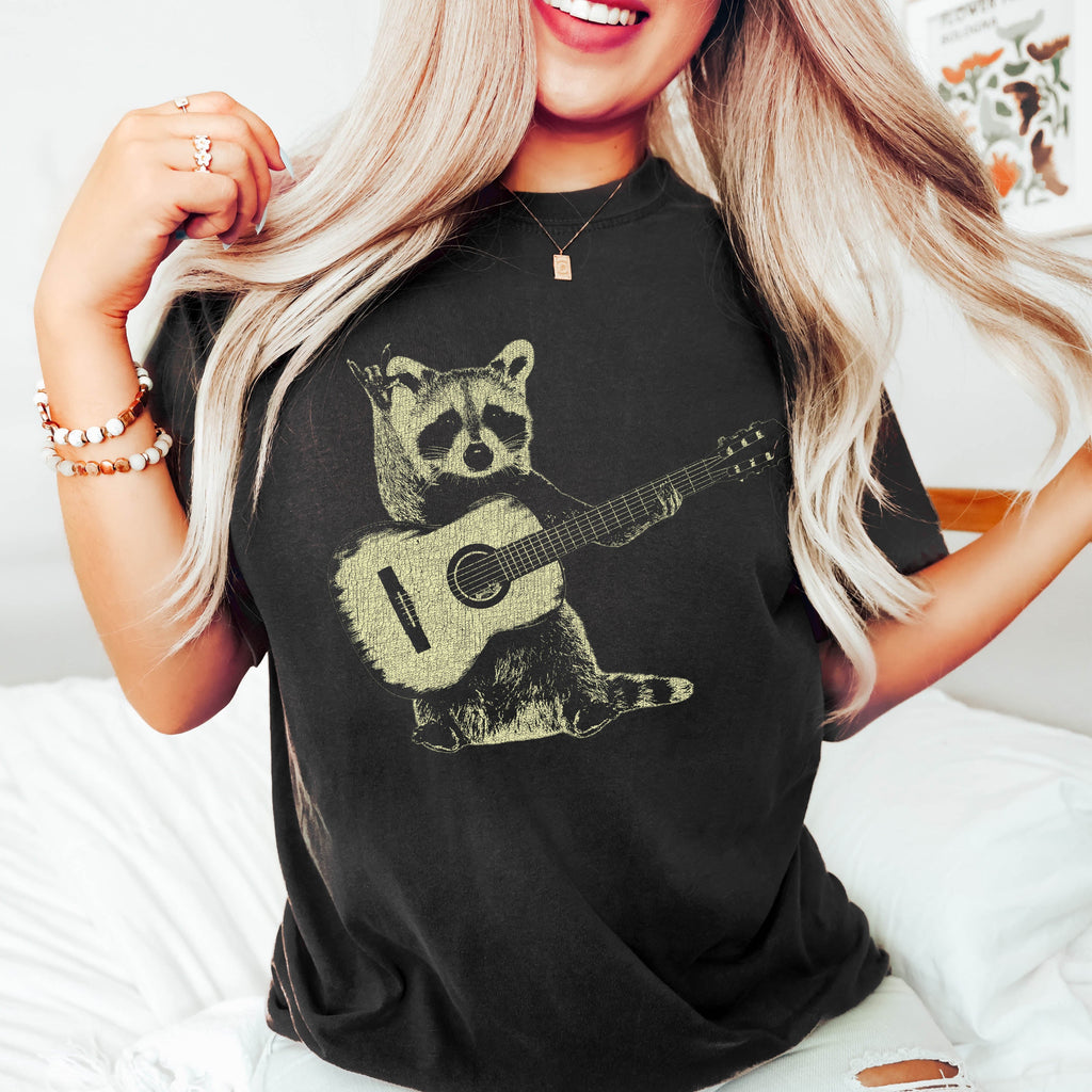 Raccoon Playing Guitar Comfort Colors Tee