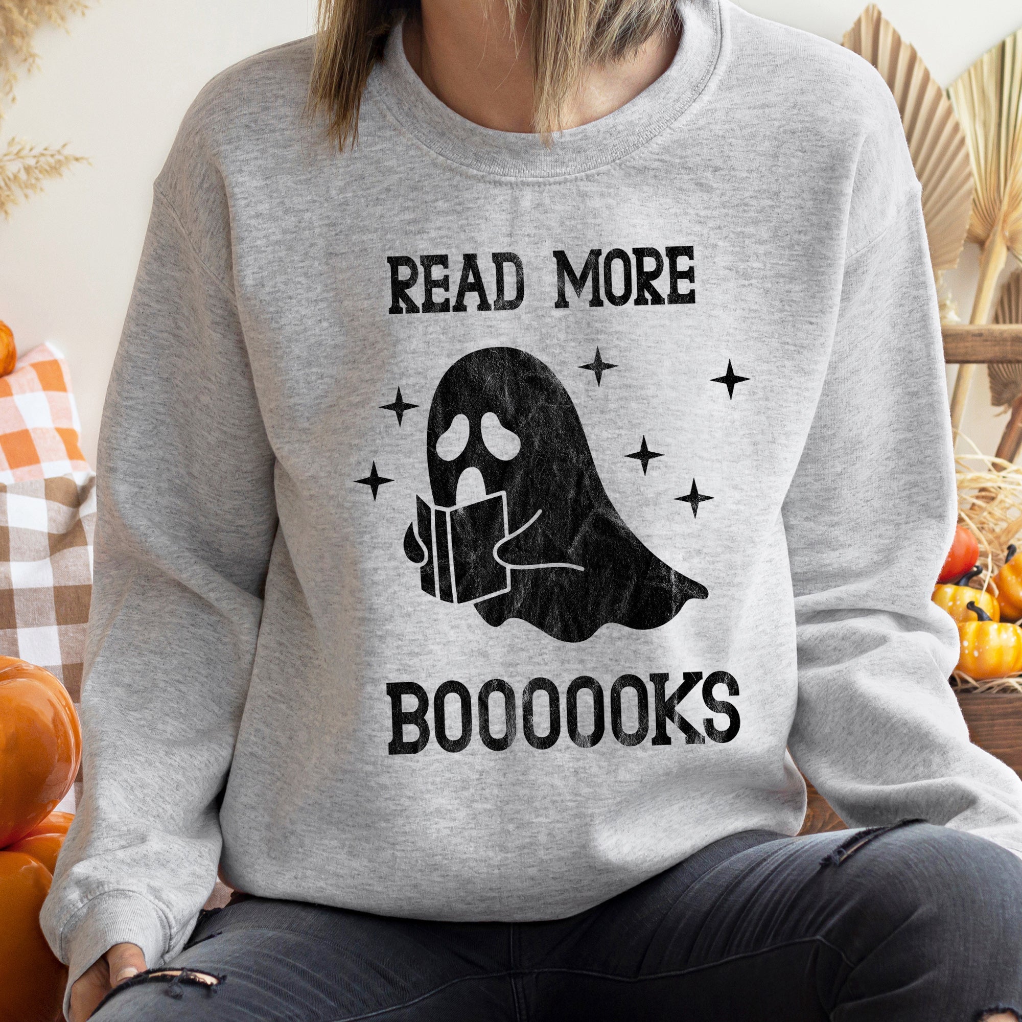 Read More Books Vintage Halloween Cozy Autumn Library Night Read Aloud Sweatshirt
